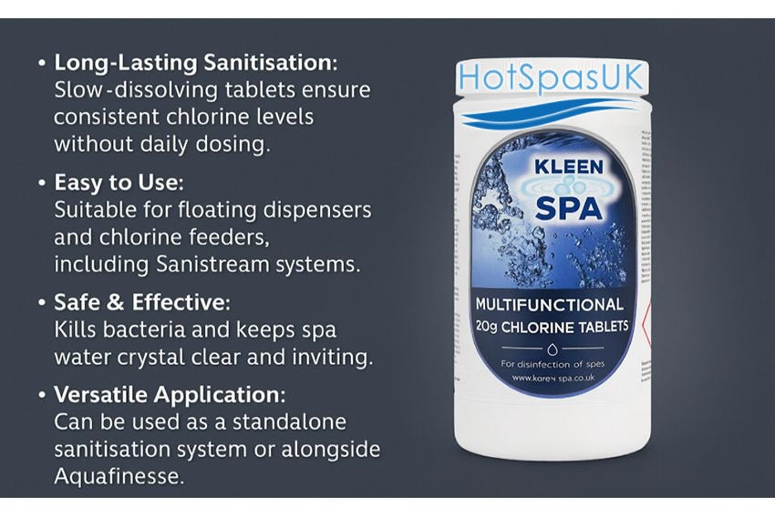 Kleen Spa™ Pool & Spa - Multifunctional 20 gram Spa Chlorine Tablets 1Kg
